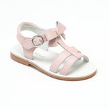 L'Amour Girls Pink Leather T-Strap Bow Sandals - Babychelle.com