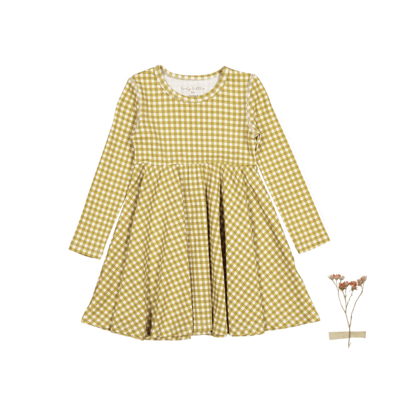 The Printed Long Sleeve Dress - Golden Gingham