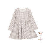The Printed Long Sleeve Dress - Taupe Gingham