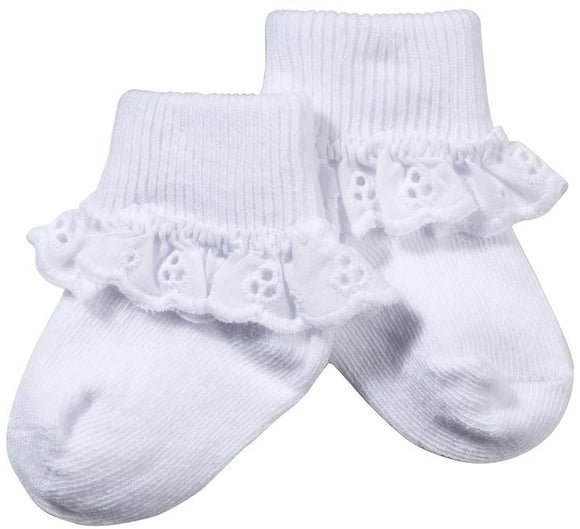 Girls White Eyelet Lace Cuff Ankle Socks - Babychelle.com